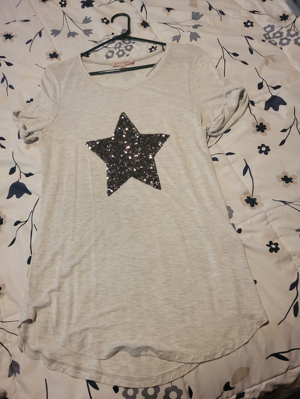 Light Gray Women’s Star Sequin Tee - Unbranded